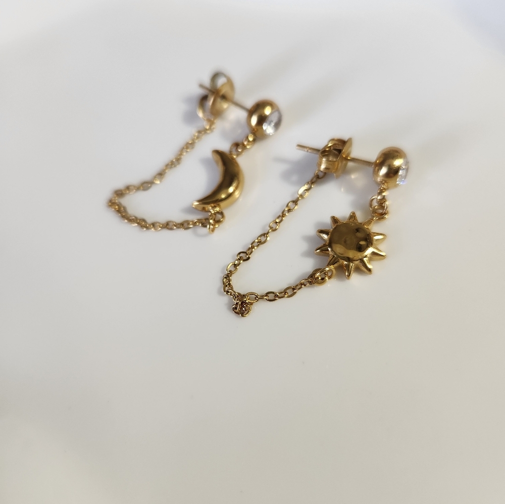 Stainless Steel Crescent Chain Earrings
